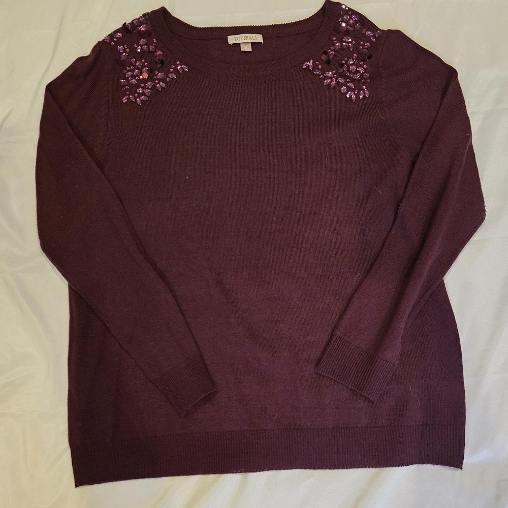 Roz & Ali Womens Scoop Neck Long Sleeve XL Purple Sweater